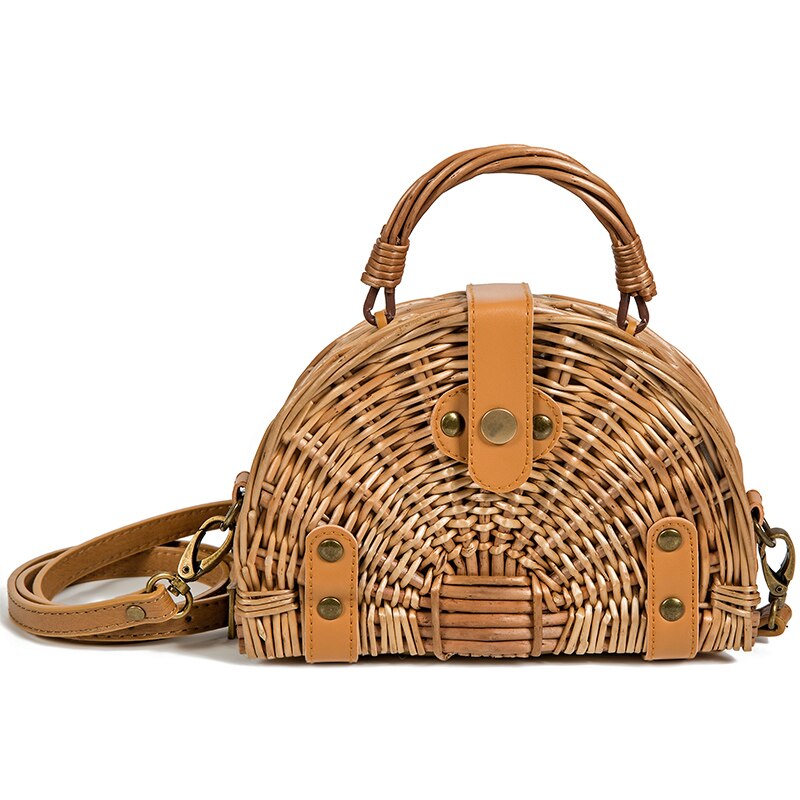 Vietnam Hand Geweven Zak Ronde Rotan Stro Handtas Stijl Strand Ronde Tas Populaire Wicket Vrouwelijke Tote bolsas feminina: Brown Semicircle