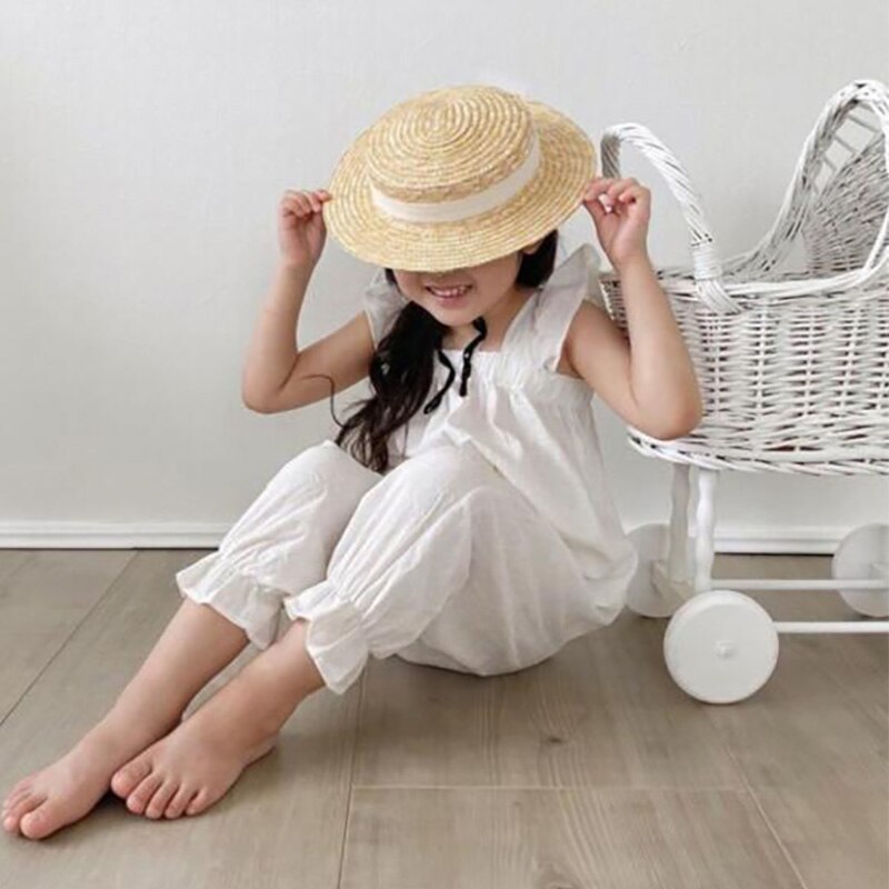 2021Spring Summer Girls Clothe Kids Clothes Linen Girls Overalls Girls White Jumpsuits girls jumpsuit