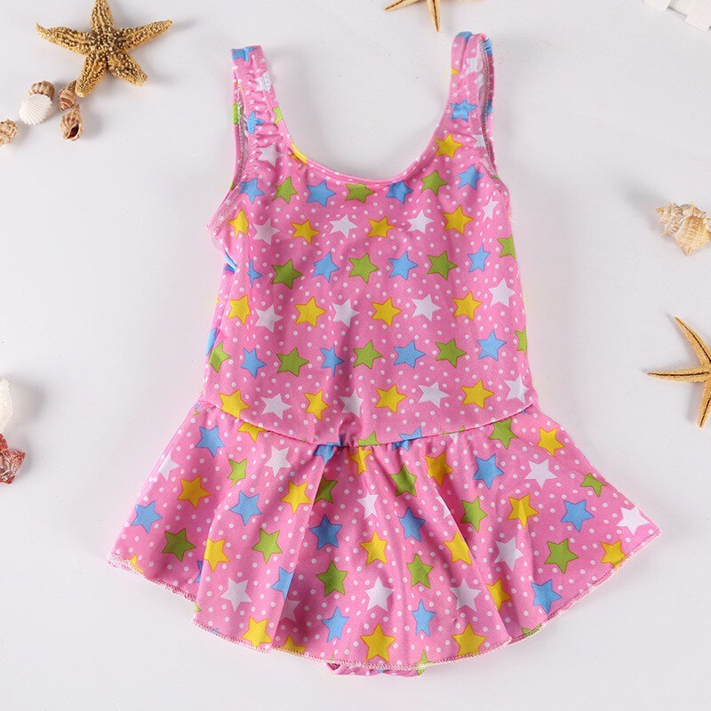 Polyester baby pige badedragt blomsterprint badetøj kjole soledragt sommer strandtøj outfit
