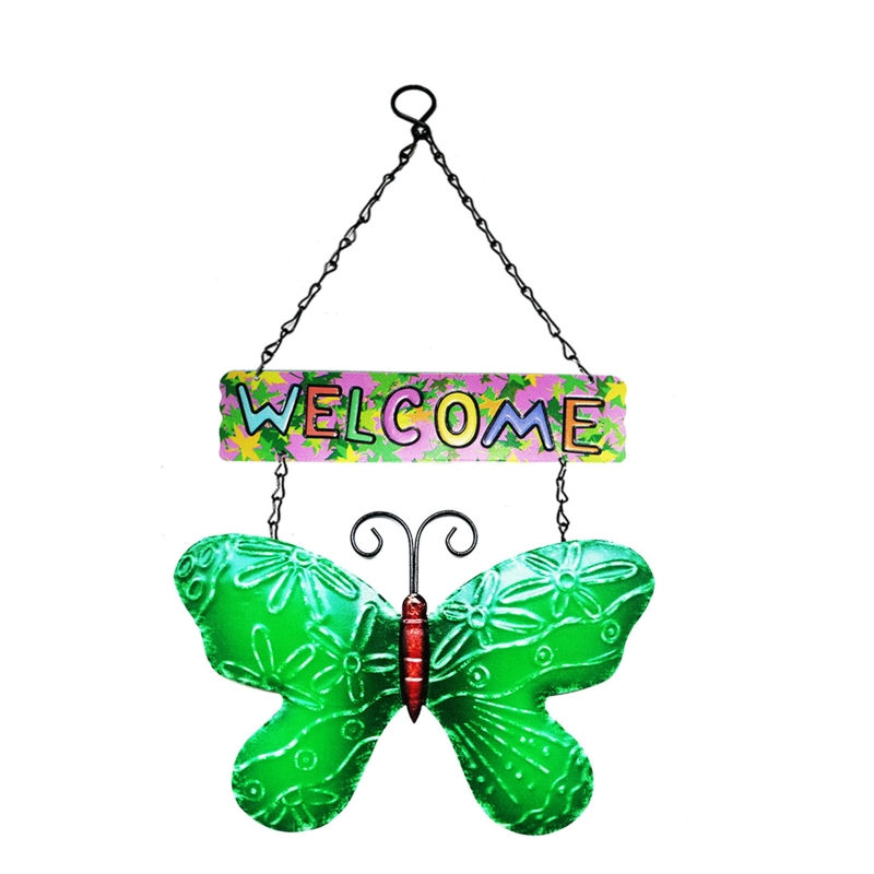 Metal Butterfly Welcome Sign Front Door Wall Decor Hanging Outdoor Wreath Art Iron Butterflies Garden Indoor Hallway N1HF: Butterfly 20x16cm GN
