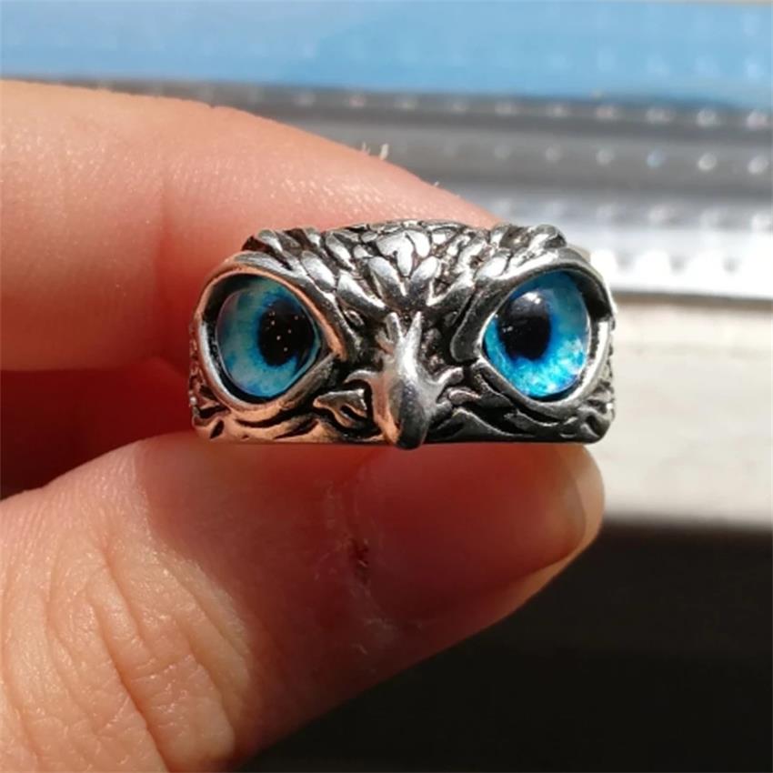 Retro carino Design semplice gufo anello occhi multicolori colore argento donna uomo fidanzamento fedi nuziali gioielli regalo ridimensionabile Unisex