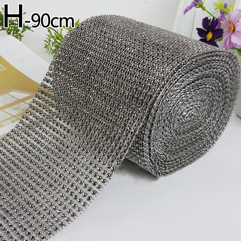 1 Roll 24 Rijen Goud Zilver Crystal Diamond Mesh Rhinestone Lint Voor Verjaardag Bruiloft Diy Decoratie Cake Wrap Crystal Tulle