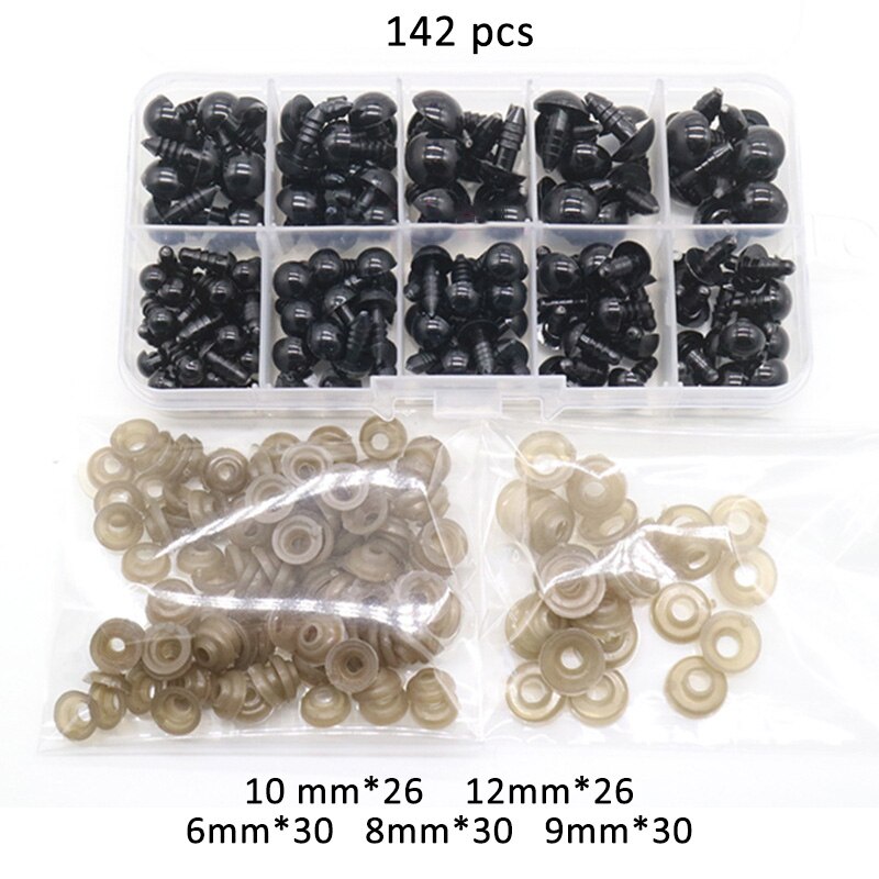 1Box Multipurpose Safety DIY Plastic Black Eyeball Doll Accessories for Toys 6mm 8mm 9mm 10mm 12mm: Default Title