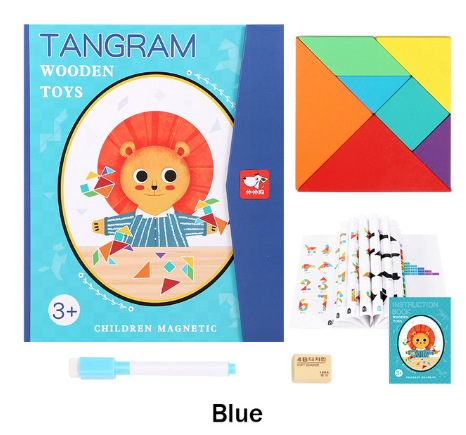 Kinderen Educatief Vroegschoolse Speelgoed Kleurrijke Houten Magnetische Puzzel Leermiddelen Baby Intelligentie Puzzel: ishuai gou Blue Jigsaw Puzzle