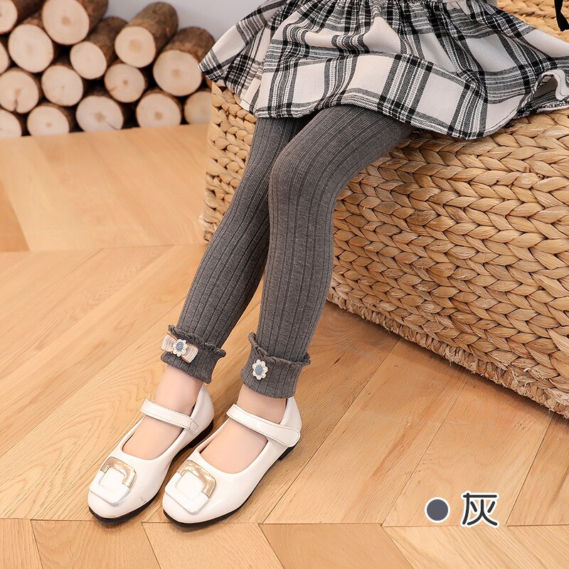 Lente En Herfst Mode Daisy Strik Bijgesneden Broek Baby Dunne Katoenen Tweeërlei Gebruik Kinderen Warm Verticale Leggings Lente stijl: gray / S