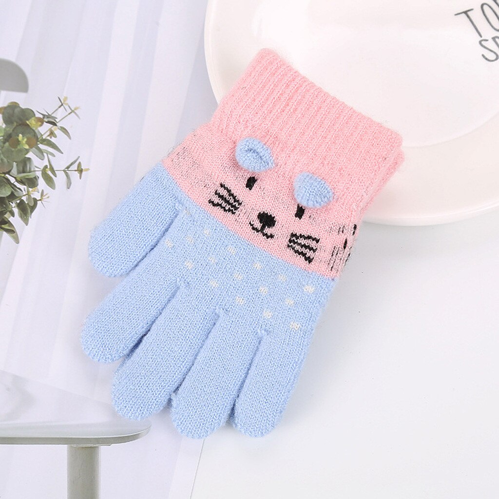 3-7Jahre freundlicher Winter Katze Druck Handschuhe freundlicher freundlicher Jungen Mädchen Winter Niedlichen Karikatur Ebene Warme Gestrickte Handschuhe Перчатки Хлопковые: D