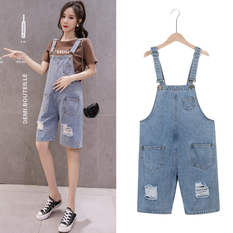 Pregnant Women Summer Suspenders Braces Denim Shorts Jeans Adjustable Strap High Waist Maternity Cotton Overalls Loose Jumpsuits
