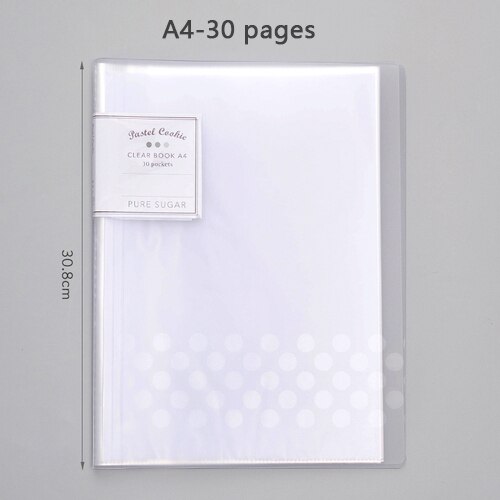 A4 multi-layer folder test paper storage school office supplies information book finishing paper files folder for documents: Transparent-30 pages