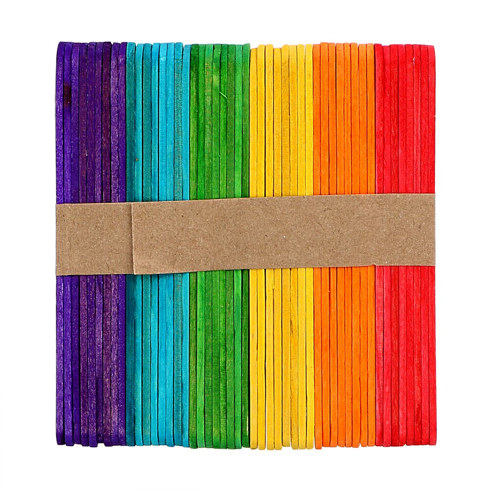 HOOMIN 50Pcs/Lot Natural Wood Ice Cream Sticks Kids DIY Hand Crafts Colored Wooden Popsicle Sticks Art Ice Cream Tools