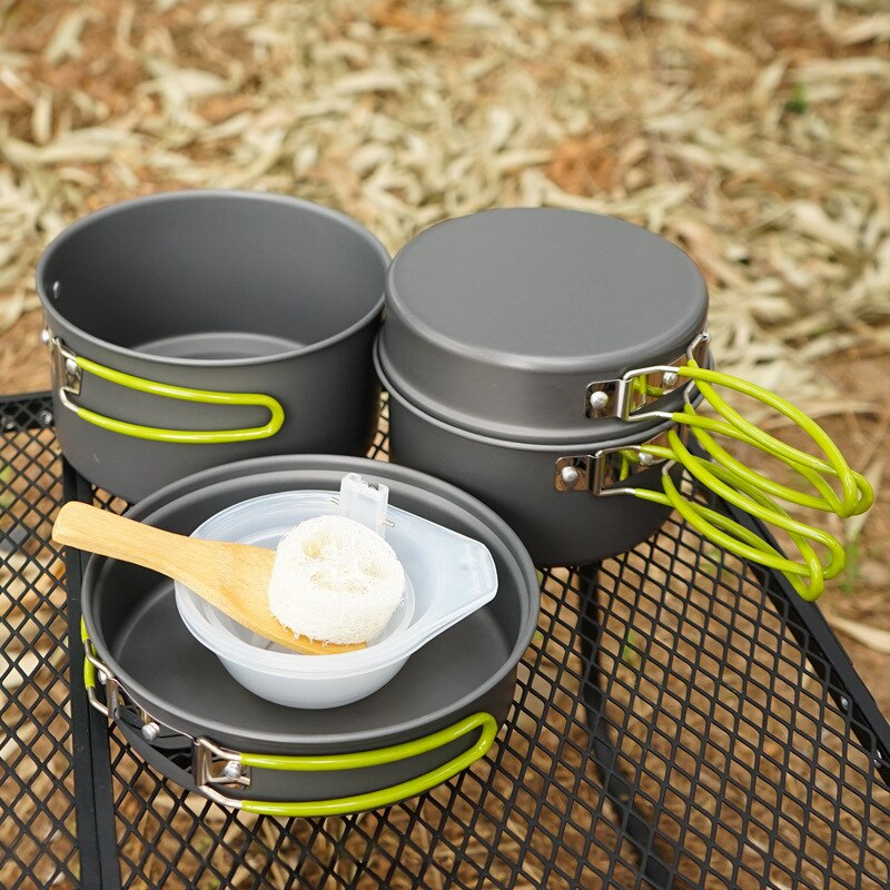 Al aire libre plegable portátil de utensilios de cocina conjunto de 2-3 personas multifuncional portátil vajilla utensilios para acampada de pícnic al aire libre