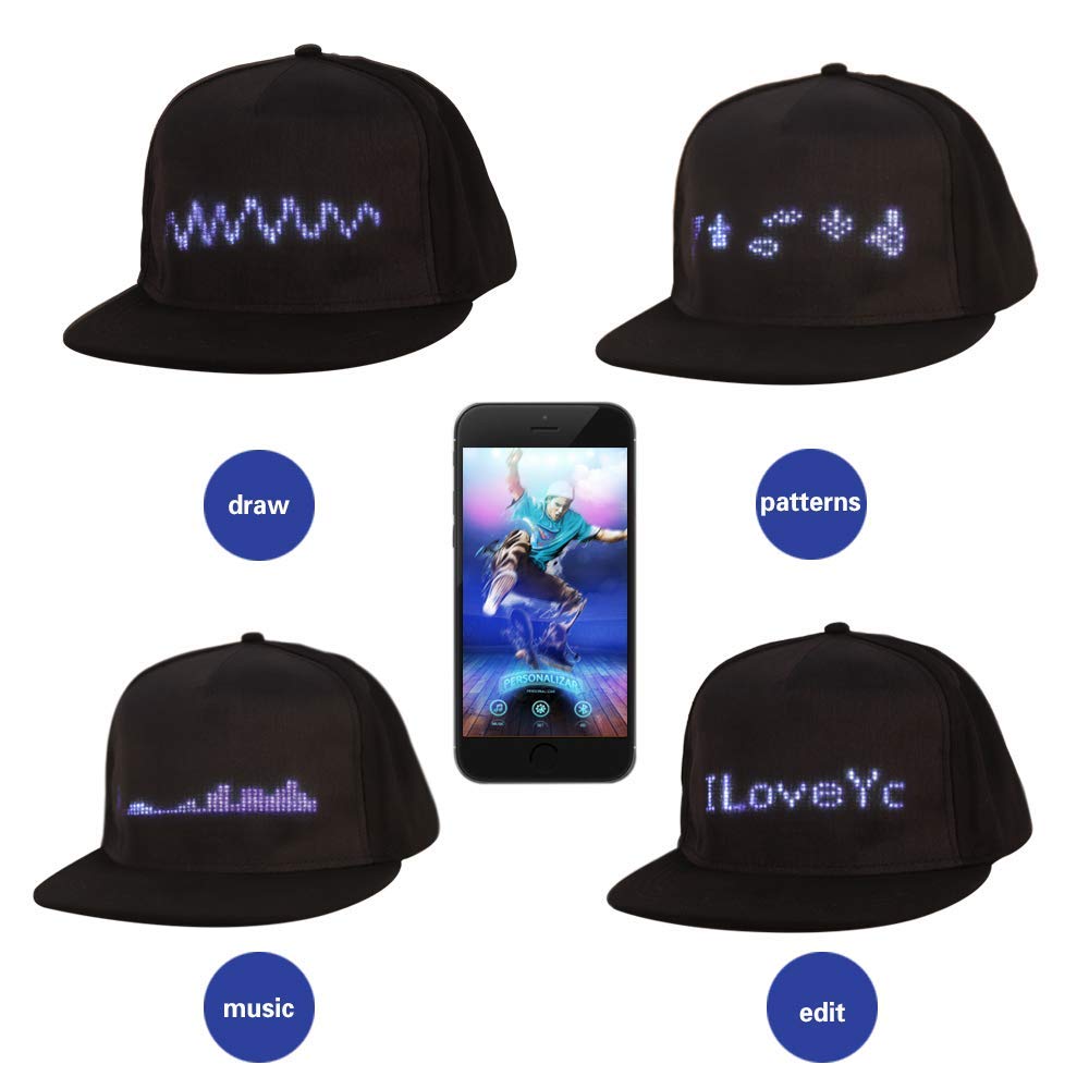 Gorras RGB LED, gorras con pantalla LED para mensajes para Navidad, , cumpleaños, campaña