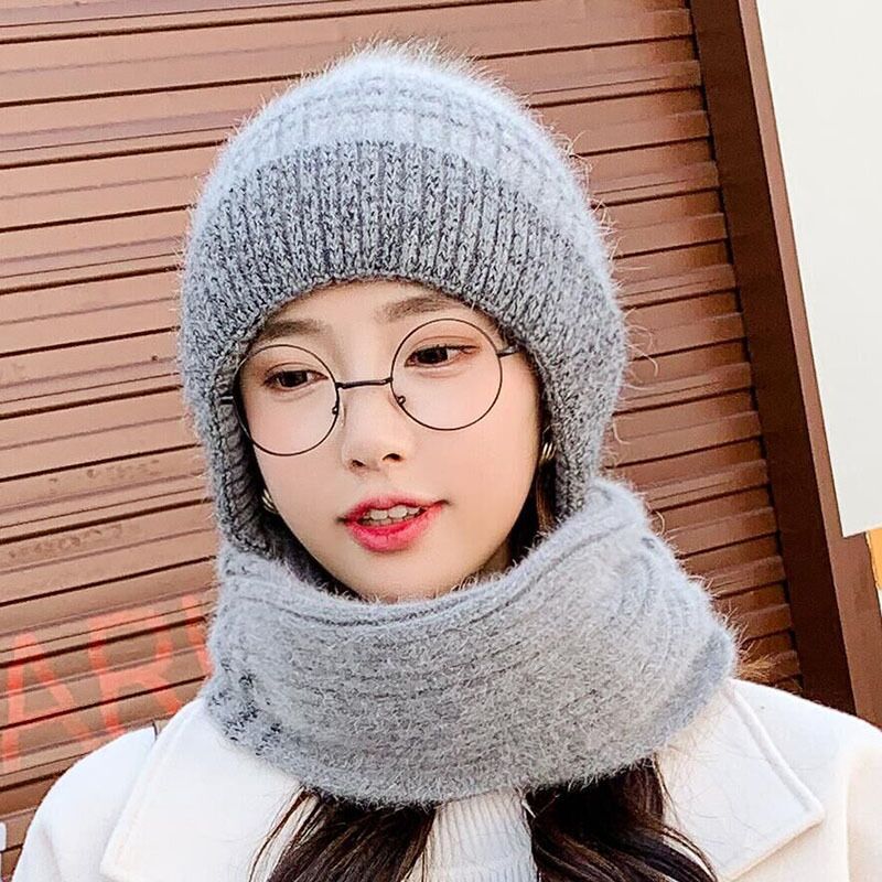 Vinter tykk pluss kashmir varm lue kvinneskjerf fuskepels pomponger vinter kvinners strikke lue ull hatt ski 2 sett
