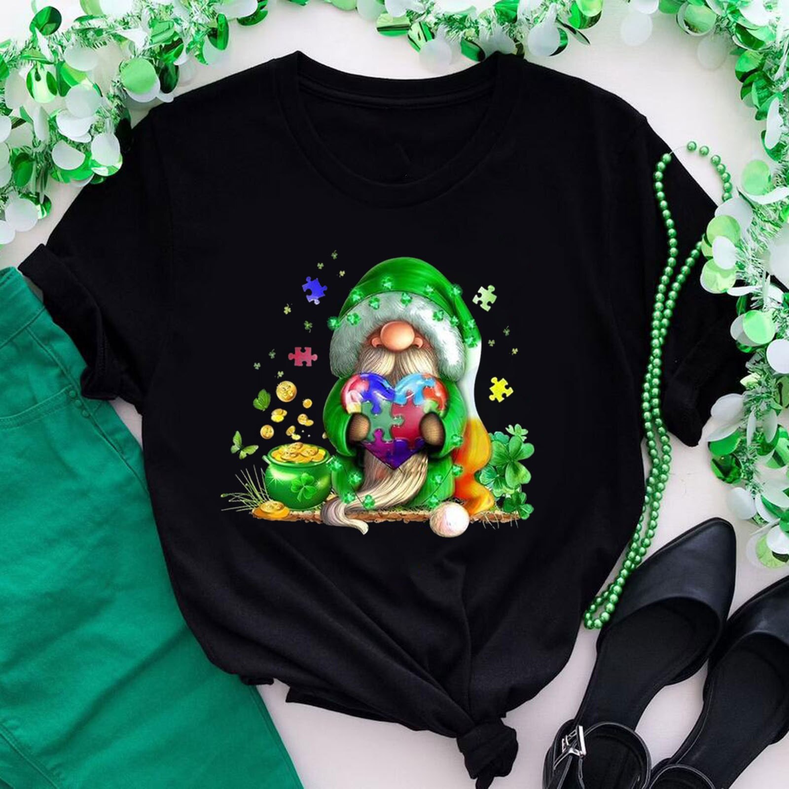 Camiseta con estampado verde del Día de San Patricio para Mujer, blusa holgada de manga corta con cuello redondo, ropa para Mujer