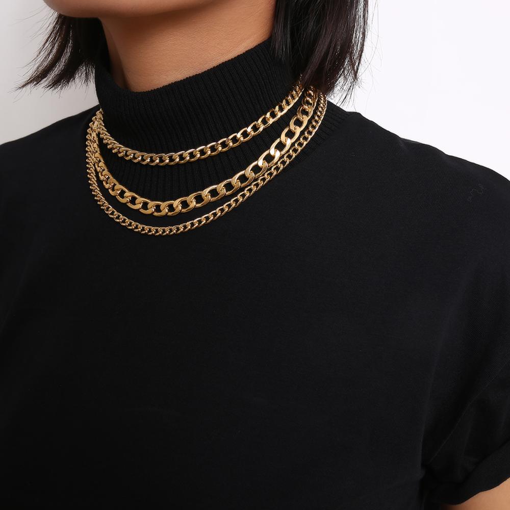 Hip Hop Chunky Choker Ketting Kraag Steampunk Mannen Rock Big Chunky Aluminium Goud Kleur Dikke Ketting Ketting Vrouwen Sieraden