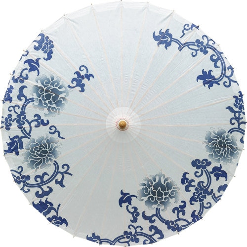 Chinese Blue and White Porcelain Paper Umbrella Japanese Style Oiled Paper Parasol Pink Female Wedding Cosplay Props