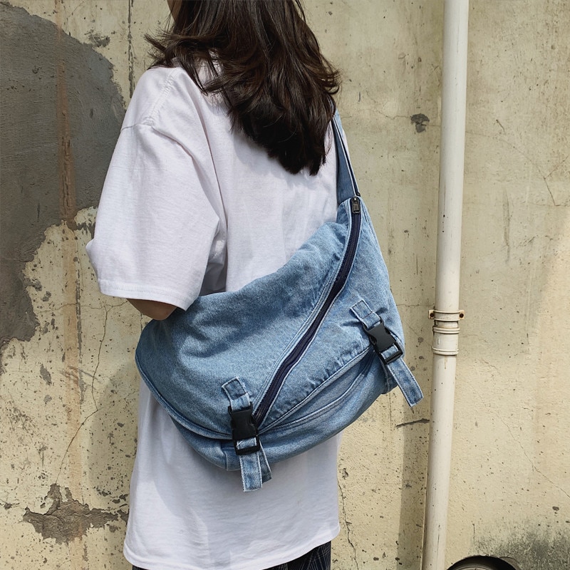 Denim Vrouwen Schoudertassen Grote Capaciteit Messenger Bag Jeans Dames Handtassen Casual Grote Reistas Blauw Hobos