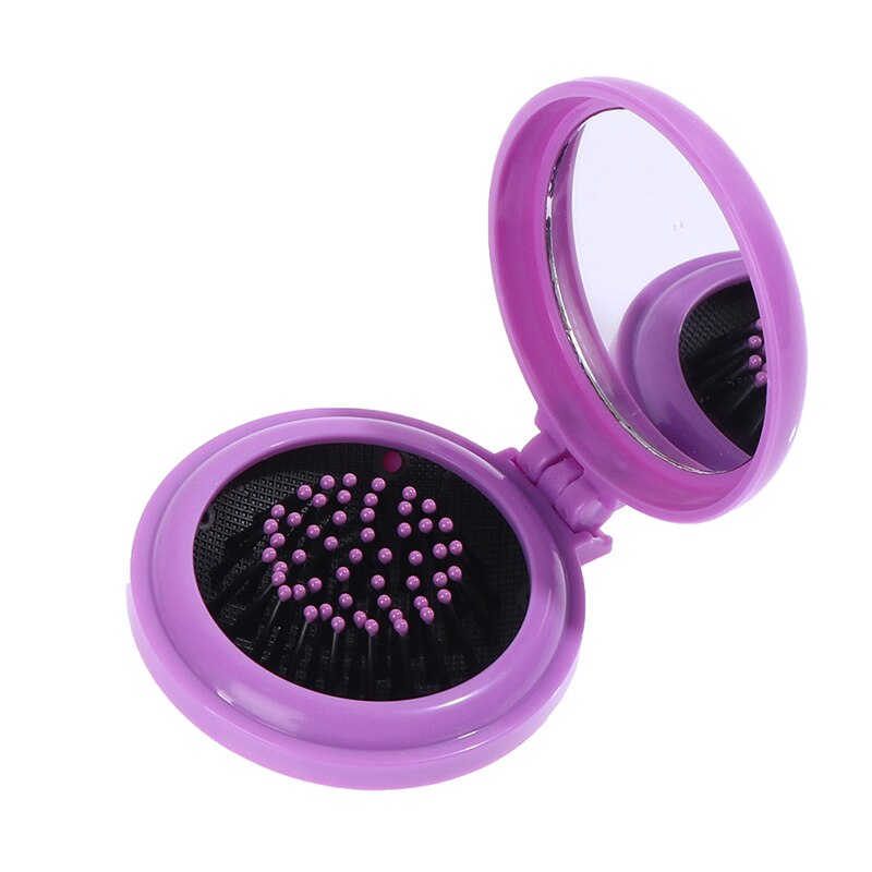 Women Girl Travel Foldable Folding Hair Brush with Mirror Pocket Air Bag Comb: PP