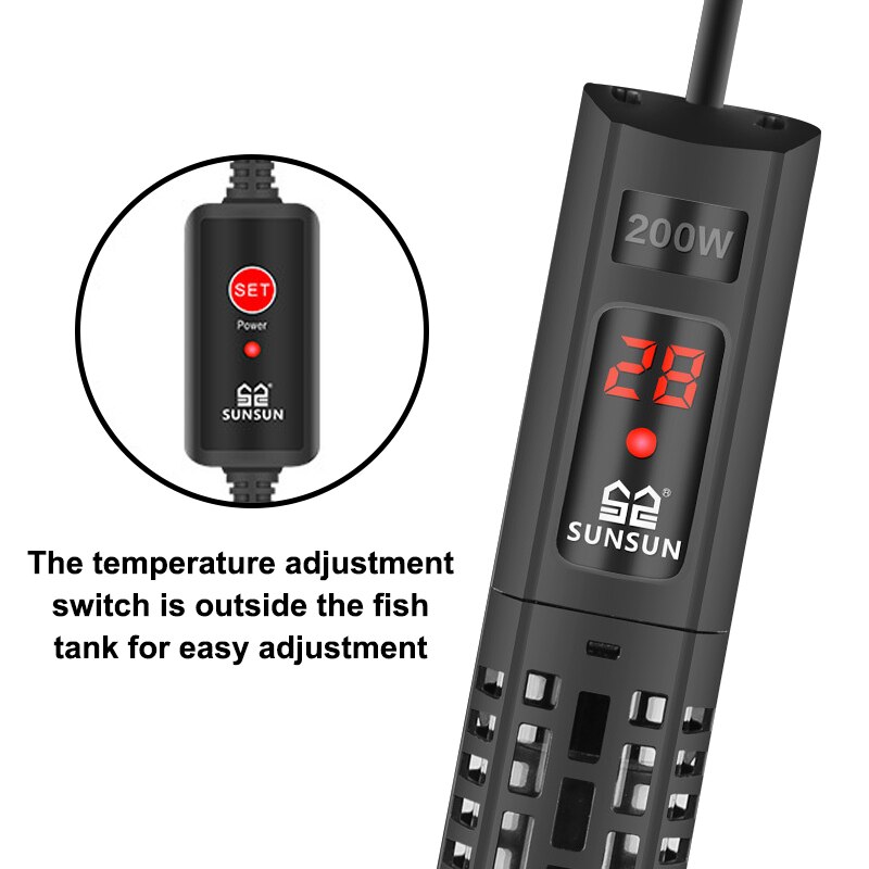 SUNSUN Aquarium Submersible Heater Fish Tank LCD Display Digital Adjustable Water Heating Rod Constant Temperature Control 500W