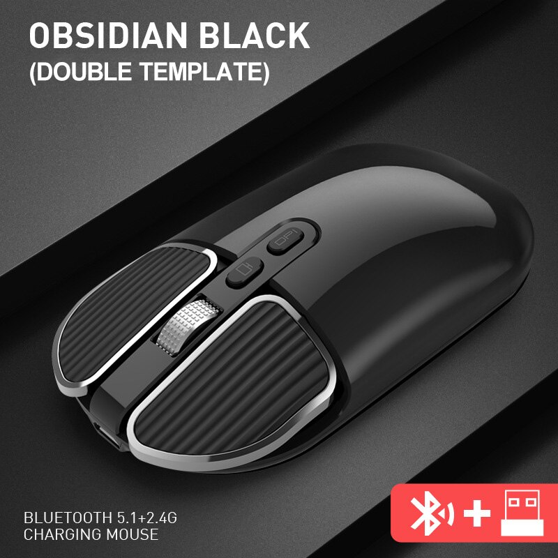 Dual Modus 2,4G USB Bluetooth Wireless Mouse Ergonomische Stille Wiederaufladbare Mäuse Für Computer Büro Laptop PC: 2.4G Bluetooth Black