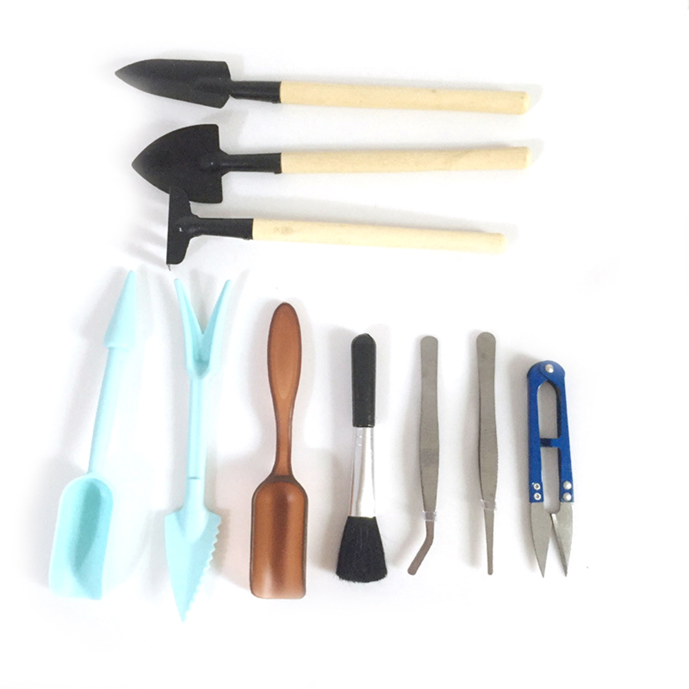10 PCS Mini Garden Plant Tool Set with Wooden Handle Gardening Shovel Rake Tools Kits Balcony Home-grown Mini Digging Suits: Blue