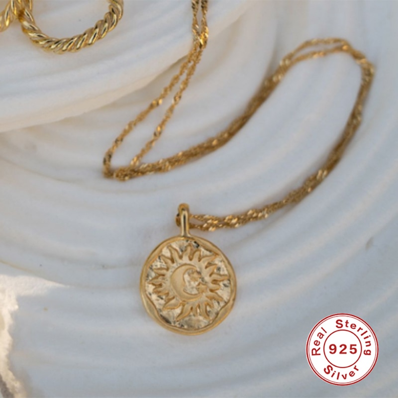 S925 Collares in argento Sterling INS Sun Moon collana con ciondolo per donna donna multistrato clavicola catena collane gioielli raffinati