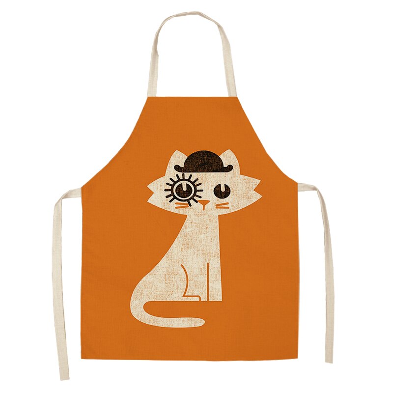 Keukenschort voor vrouwen, schattige cartoon kat bedrukt, mouwloze katoenen linnen schorten voor koken, schoonmaakgereedschap 53*65cm: O