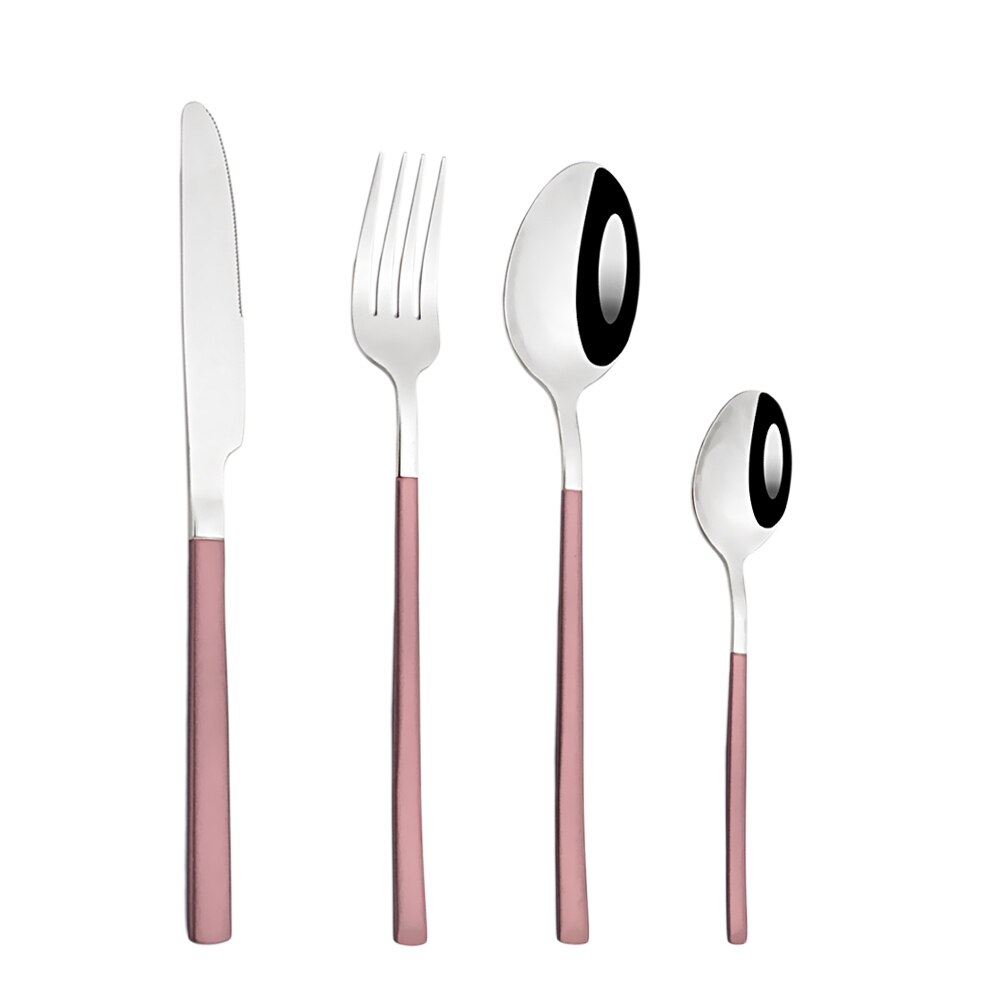 Couverts en acier inoxydable, vaisselle dorée, fourchette à Dessert, cuillère à café, service de table, cuisine, service de dîner complet: Pink silver