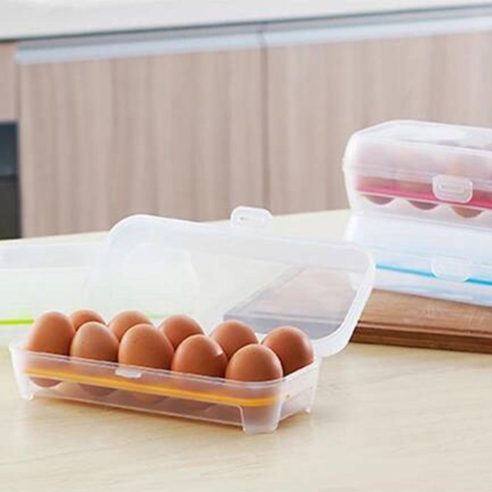 Caja de plástico con 10 rejillas de huevo para guardar el frigorífico, cajas de almacenamiento prácticas, Bandeja para Huevos, recipiente para alimentos de cocina