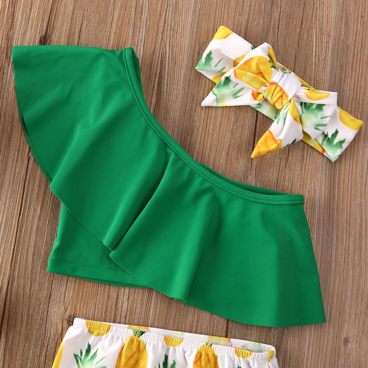 Summer Swimsuit Toddler Kids Baby Girl Swimwear Pineapple Bow Bikini Swimming One Shoulder Tops Hight Waist Bottom Headband