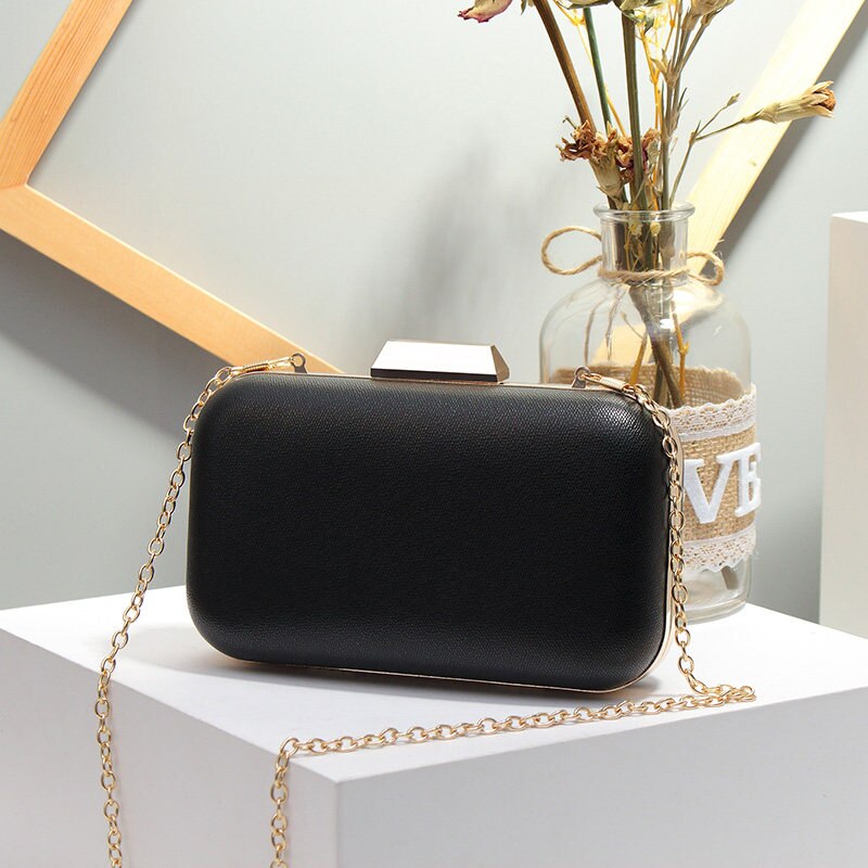 LYKANEFU Ladies Evening Bag with Hasp Lock Women Bag Box Day Clutches Wedding Hand Bag With Chain Phone Package: Black