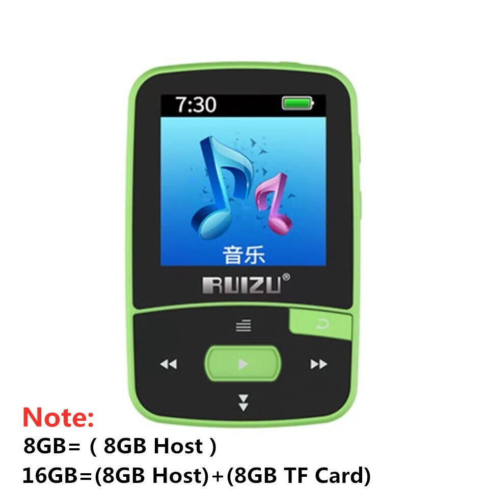 Original Ruizu X50 Sport Bluetooth MP3 Speler 8Gb Clip Mini Met Screen Ondersteuning Fm, Opname, E-Book, Klok, Stappenteller: green / 16GB