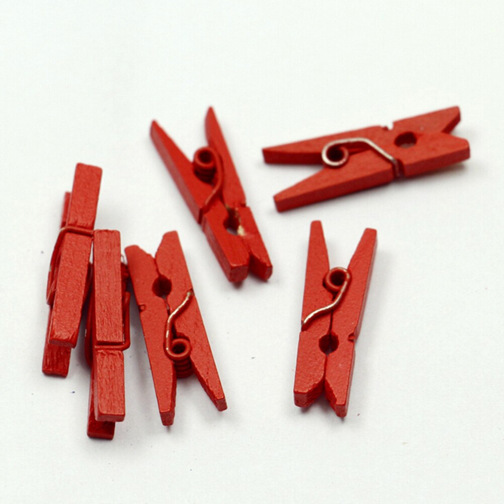 20 stuks mini gekleurde houten clips kleding fotopapier wasknijper knutselklemmen feestdecoratie: Rood