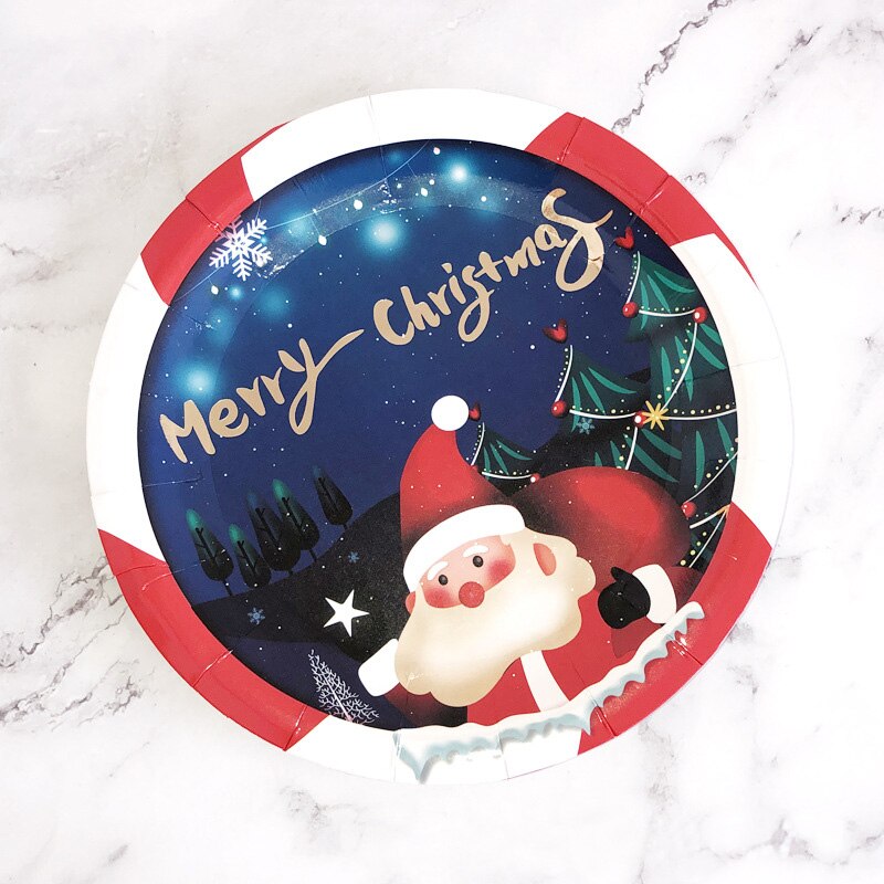 Merry christmas party engångsservis set julkoppar tallrikar servisdekorationer för baby hem julfest tillbehör: 9 tum 8 st tallrik