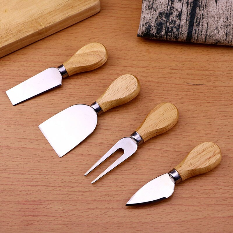 4 st/set trähandtagsset bardset ek bambu ostskärare kniv skärningssats kök ostskärare användbara matlagningsverktyg