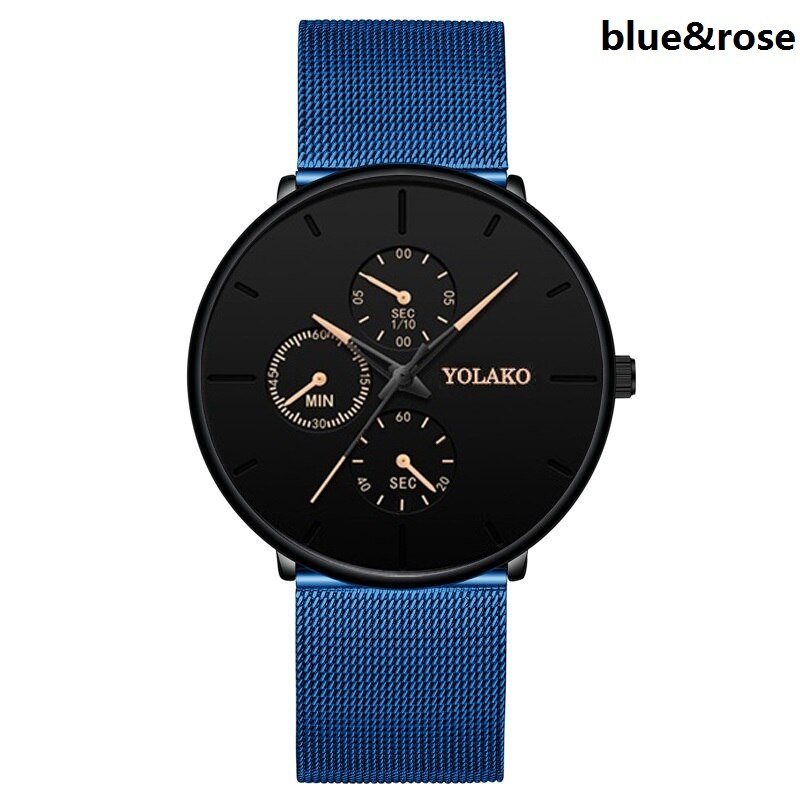 Mannen Mode Horloge Mannen Business Casual Ultra-Dunne Horloge Heren Rvs Mesh Riem Quartz horloge Klok: Blue Rose