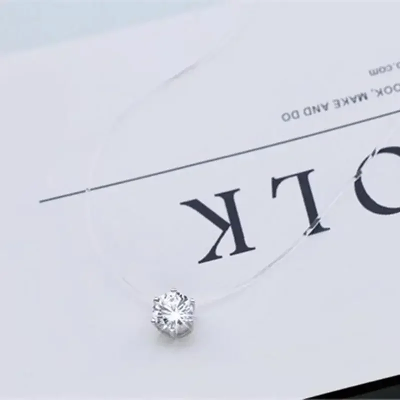 Zirkon Stein transparent Unsichtbare Angelschnur Perle Halsband Frauen Jahrgang modisch Elegante Kristall Halskette Hochzeit Halsketten: verrotten-braun