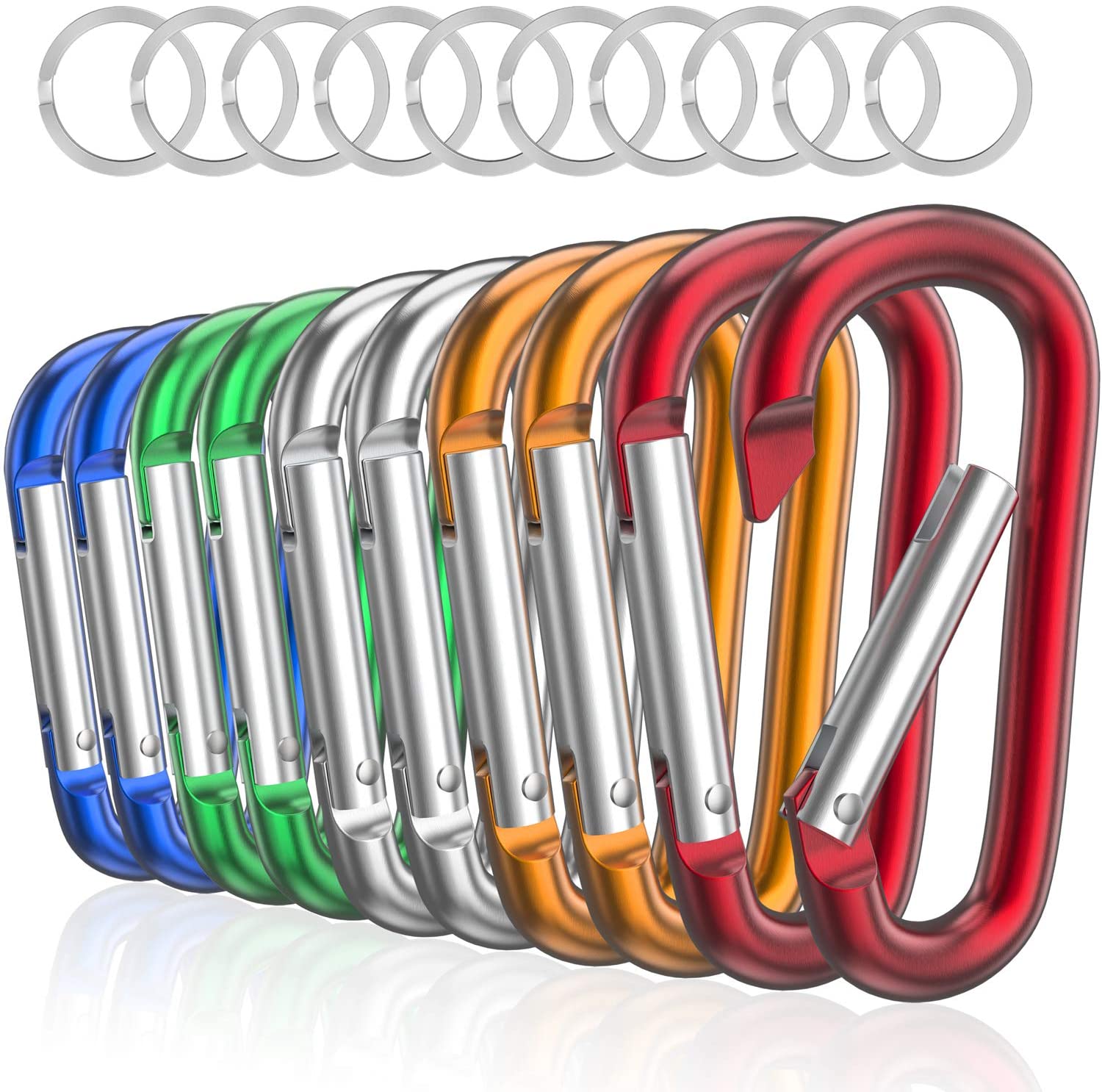 10 Pack Carabiner With Nickel Plated Key Rings Mini,Small Aluminum Keychain holder Outdoor Accessories Backpack hook D-Shape Bot