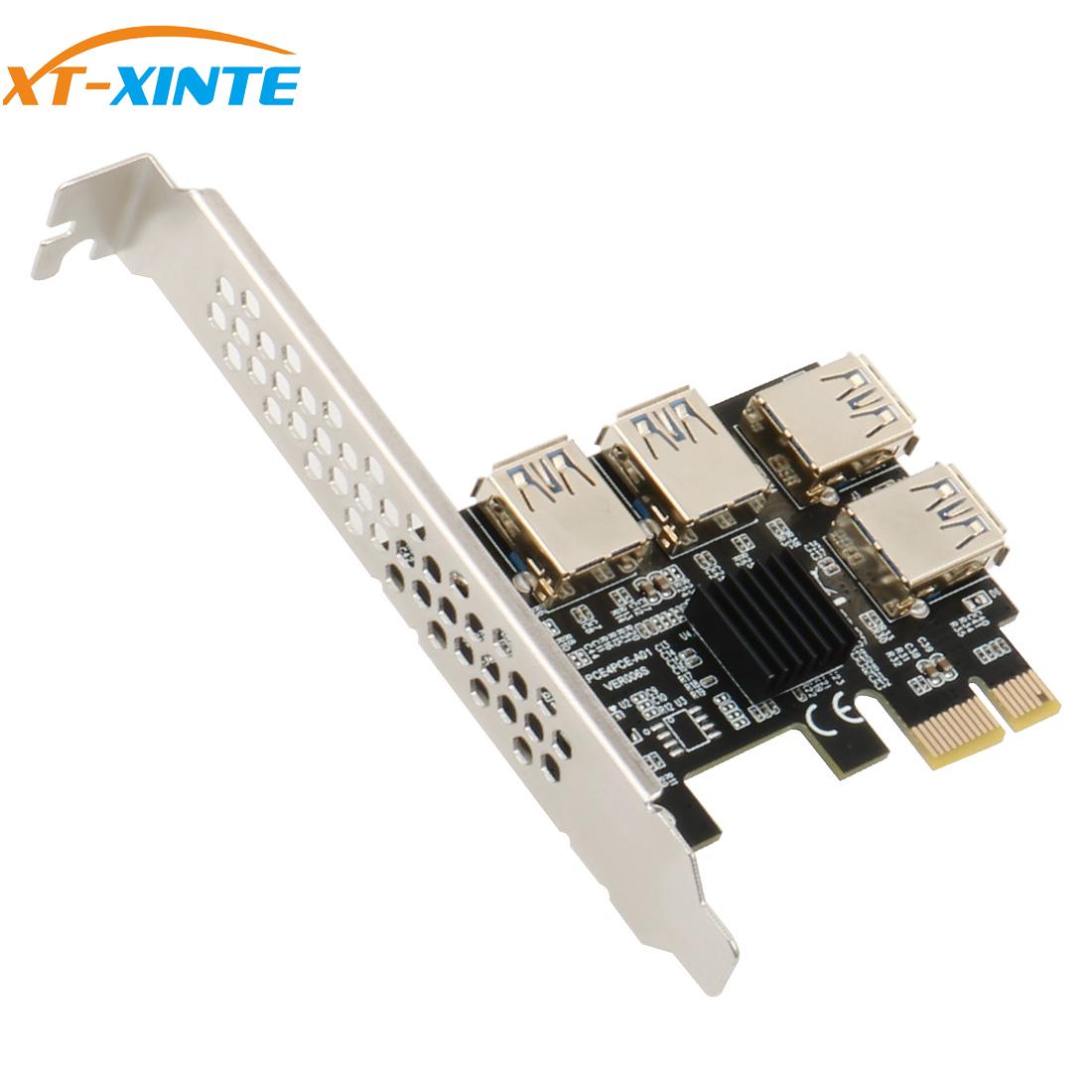 XT-XINTE PCI-Express 1 to 4 Slot PCIe 1x to 16x Riser Card PCIE USB3.0 Ports Adapter Multiplier Expansion for PC Computer