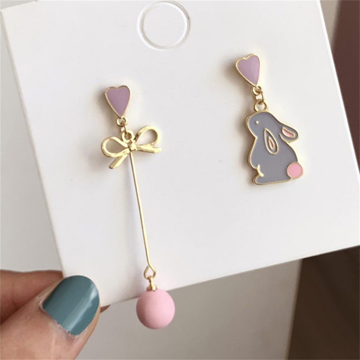 Pendientes plegables de estilo chino para mujer, aretes étnicos colgantes con forma de nube y pájaros, asimétricos, con forma de pez, gato, conejo, pájaro, Animal: COLOR ORO ROSADO
