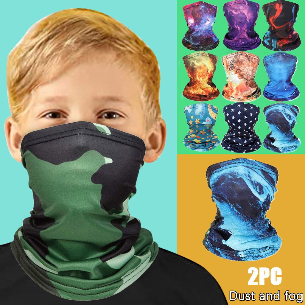 25# 2pc børnetryk ansigtsmaske beskytter vindtæt solcreme børn udendørs tørklæde støvtæt sandtæt ansigtsbetræk vandrebandana