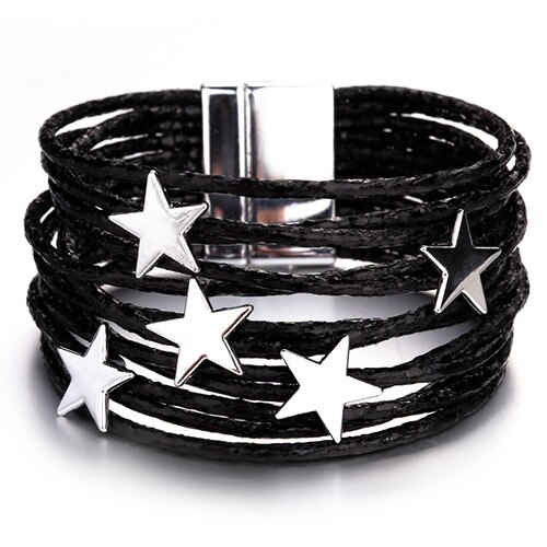 Flashbuy Star Leather Bracelet for Women Simple Multi-layer Magnetic Charms Bangles Party Jewelry: 2