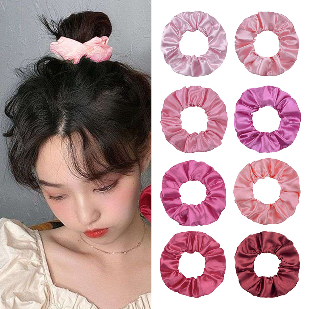 Gomas para el cabello de seda rosa para mujer y niña, banda elástica para el cabello de Color sólido, coleteros, accesorios para el cabello elegantes, 6/10/20 piezas