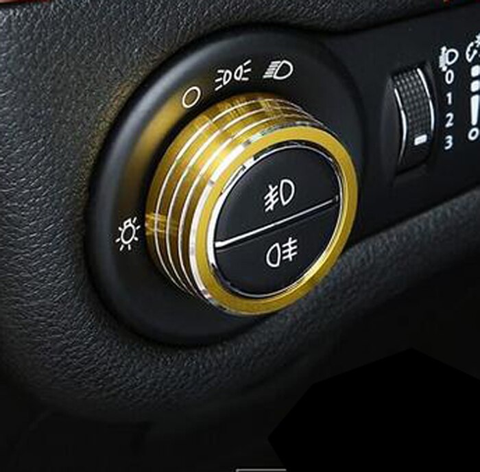 1pc huvudljusbrytare justera knapprattens lock trim för jeep cherokee biltillbehör kontroll sticer: Guld-