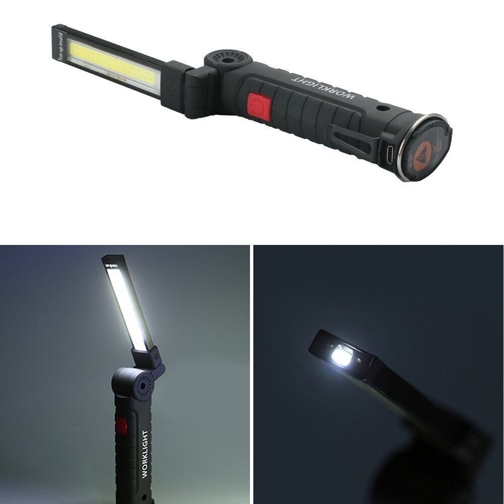 Rechargeable COB LED Slim Work Light Lamp Flashlight Inspect Fold Torch built-in 18650 battery