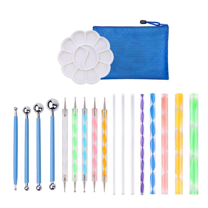 19 pièces Mandala Rock pointage outils ensemble peinture pochoir et brosse pour artisanat coloriage (19 pièces outils + sac)
