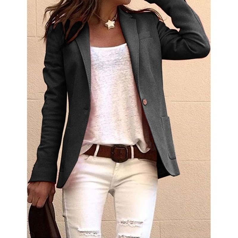 Blazer feminino kvinder blazer formelle blazere dame kontor arbejdssæt lommer damejakke vinrød slanke blazere: Sort / Xl