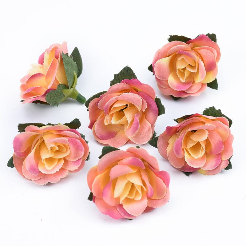 10 st silke rosor huvuden blomma vägg hem bröllop dekoration tillbehör handgjorda diy box konstgjorda växter julkrans: Orange