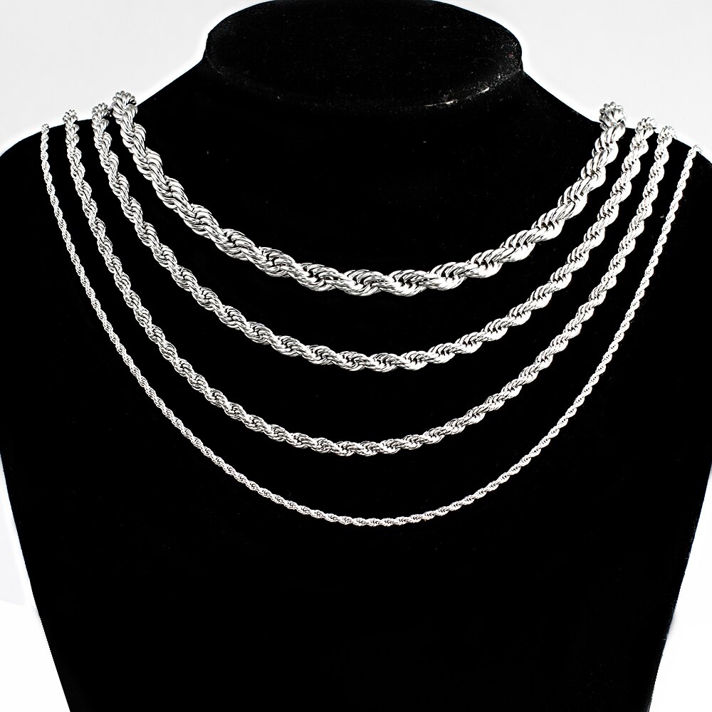 Rope Chain Necklace for Women Men Stainless Steel Twisted Necklace Jewelry 2/3/4/5/6/7 Width