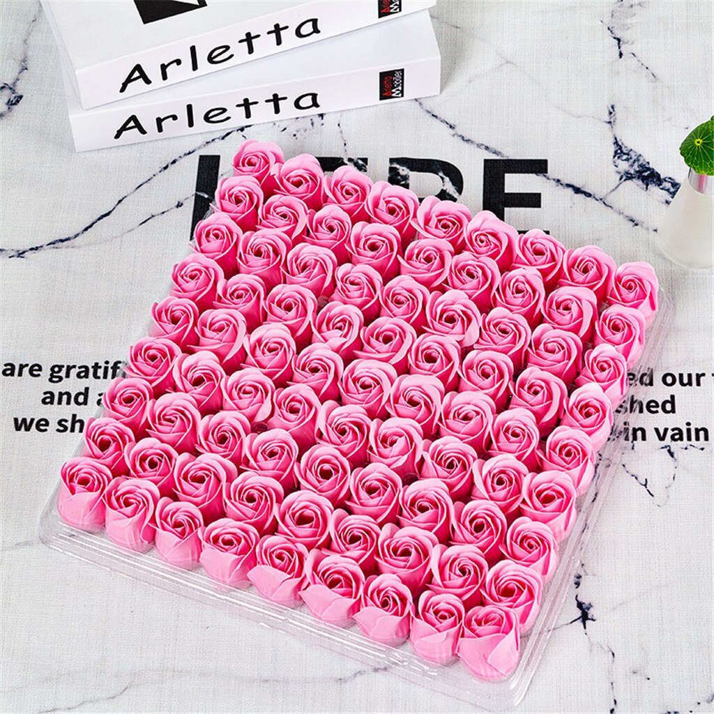 81Pcs/1Box Bruiloft Decoratie Rose Zeep Bloem Hoofd Drie-Layer Zonder Base Simulatie Rose Eeuwige bloem Roos: Roze