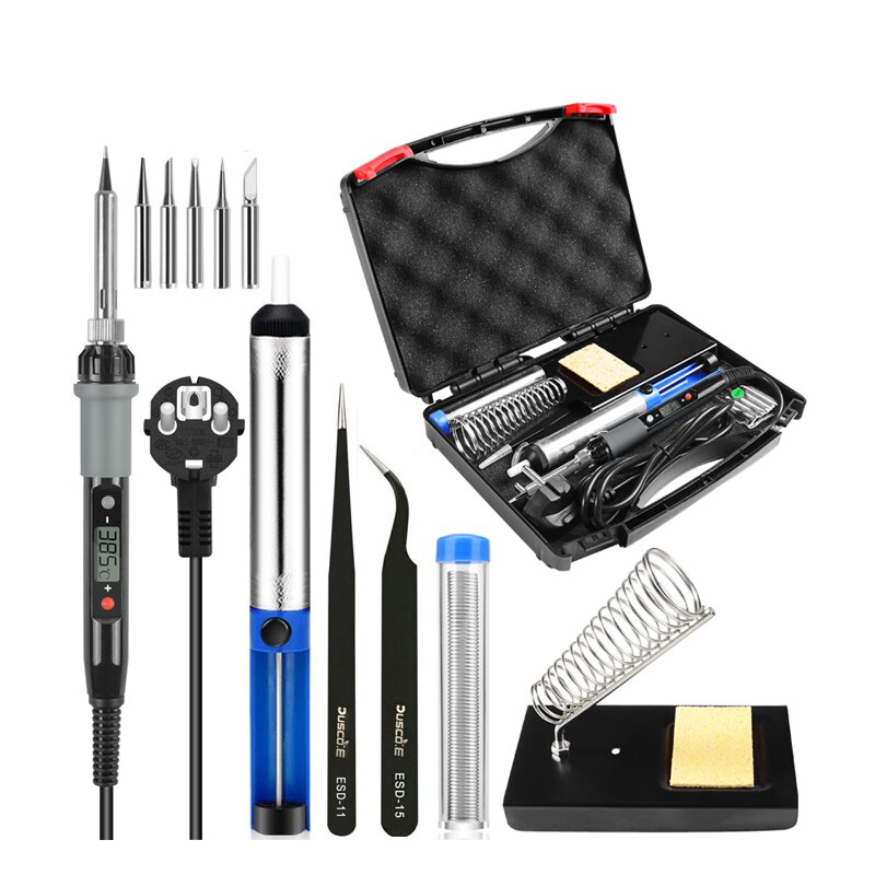 80w 110v 220v justerbar temperatur elektrisk lödkolv kit svetslödning omarbetning station värme penna reparation verktyg set: 110v us-kontakt / 80w järnsats a